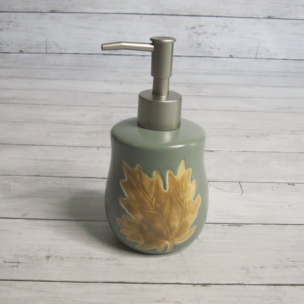 Celebrate Together Ceramic Soap Pump Dispenser Fall Autumn Leaf
